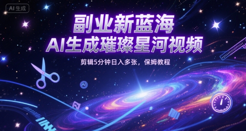 副业新蓝海，AI生成璀璨星河视频，剪辑5分钟日入多张，保姆教程|小鸡网赚博客