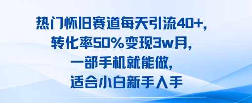热门怀旧赛道每天引流40+，转化率50%月变现3w，一部手机就能做，适合小白新手入手|小鸡网赚博客