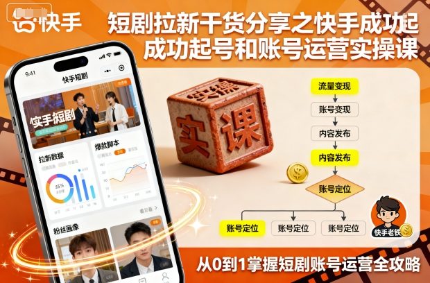 短剧拉新干货分享之快手成功起号和账号运营实操课|小鸡网赚博客