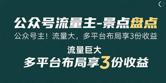 （15553期）公众号流量主-景点盘点 流量巨大 多平台布局享3份收益|小鸡网赚博客