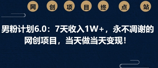 男粉计划6.0：7天收入1W+，永不凋谢的网创项目，当天做当天变现|小鸡网赚博客
