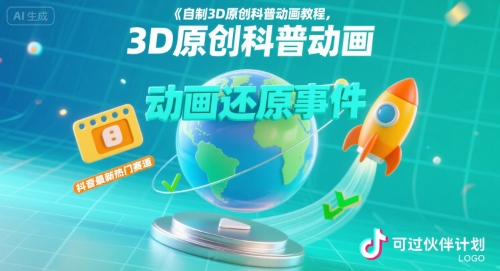 自制3D原创科普动画教程，动画还原事件，抖音最新热门赛道，可过伙伴计划|小鸡网赚博客