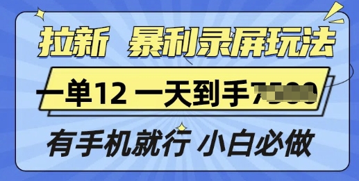 拉新暴利录屏玩法，一单12块，有手机就行，小白必做|小鸡网赚博客