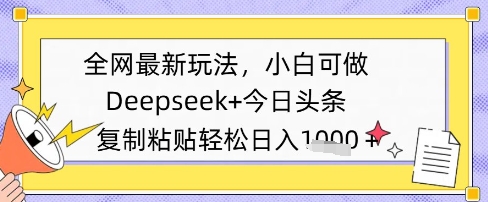 全网最新玩法，Deepseek+今日头条，只需要简单的复制粘贴即可，小白可做，日入多张|小鸡网赚博客