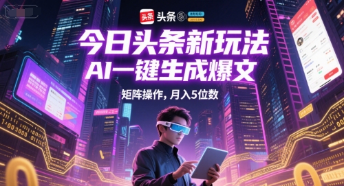 今日头条新玩法，AI一键生成爆文，矩阵操作，月入5位数|小鸡网赚博客