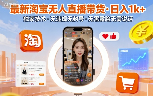 最新淘宝无人直播带货，日入1k+，独家技术，无违规无封号，无需露脸无需说话【揭秘】|小鸡网赚博客