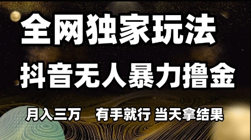 全网独家玩法抖音无人暴力撸金，月入3W，有手就行，当天拿结果【揭秘】|小鸡网赚博客