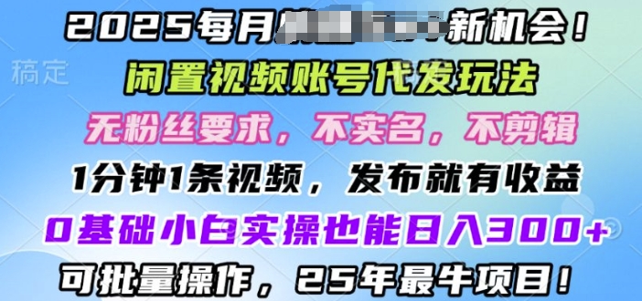 2025闲置视频账号一键代发玩法，0粉不实名不剪辑，领了视频直接发，0基础小白也能日入3张|小鸡网赚博客