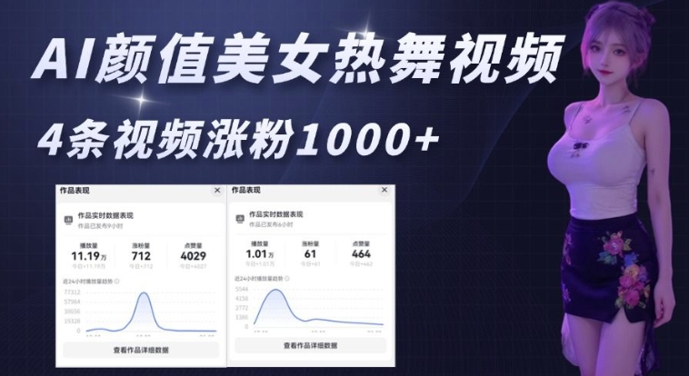 AI颜值美女热舞视频，4条视频涨粉1000+，实测6分钟一条|小鸡网赚博客