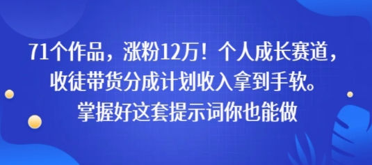 71个作品，涨粉12W！个人成长赛道，收徒带货分成计划收入拿到手软，掌握好这套提示词你也能做|小鸡网赚博客