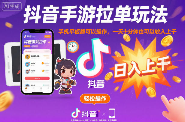抖音手游拉单玩法，手机平板都可以操作，一天十分钟也可以收入上K【揭秘】|小鸡网赚博客