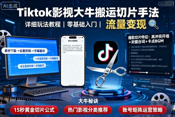 Tiktok影视大牛搬运切片手法，详细玩法教程|小鸡网赚博客