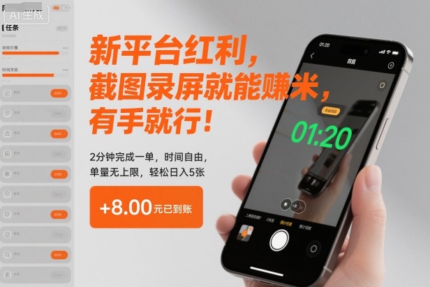 新平台红利，截图录屏就能賺米，有手就行！2分钟完成一单，时间自由，单量无上限，轻松日入5张【揭秘】|小鸡网赚博客