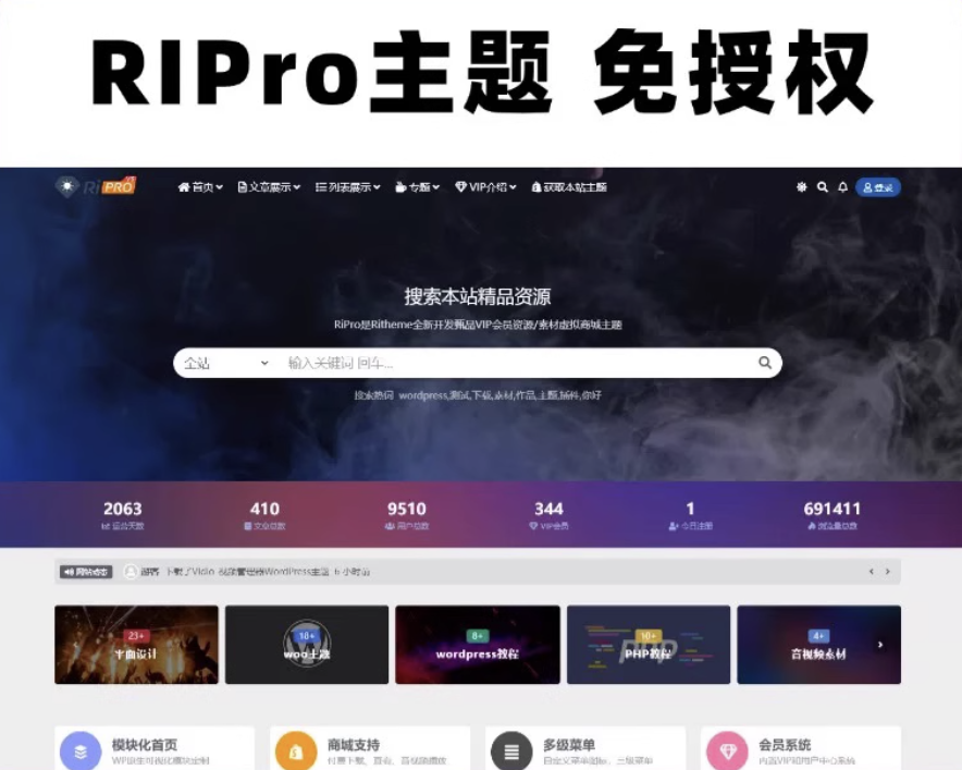 Wordpress模板日主题资源下载主题源码模板 RiPro v8.5 开心版|小鸡网赚博客