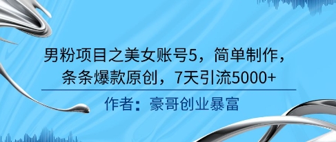 男粉项目之美女账号5，简单制作，条条爆款原创，7天引流5000+|小鸡网赚博客