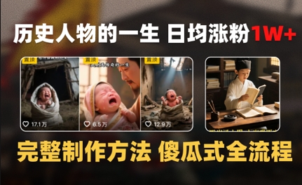 历史人物的一生 日均涨粉1W+，完整制作方法 傻瓜式全流程|小鸡网赚博客