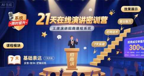 21天在线演讲密训营，王牌演讲招商课程系统|小鸡网赚博客