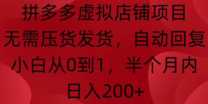 拼多多虚拟店铺项目，无需压货发货，自动回复，小白从0到1，半个月内日入200+【揭秘】|小鸡网赚博客
