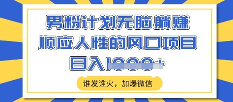 男粉计划无脑躺Z，顺应人性的风口项目，谁发谁火，加爆微信，日入多张【揭秘】|小鸡网赚博客