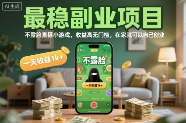 最稳副业项目，不露脸直播小游戏，收益高无门槛，一天收益1k+，在家就可以自己创业【揭秘】|小鸡网赚博客