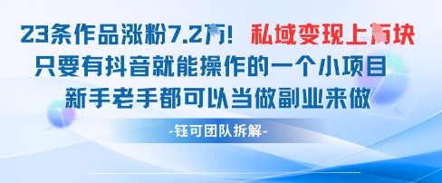 抖音私域项目23条作品涨粉7.2W，私域变现1W|小鸡网赚博客