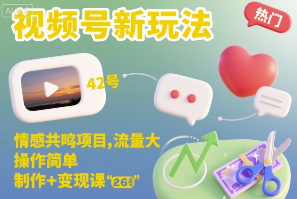 视频号新玩法，情感共鸣项目，流量大，操作简单，制作+变现课|小鸡网赚博客