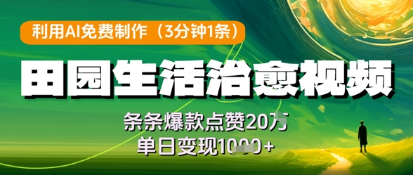 利用AI免费制作田园生活治愈视频，条条爆款点赞20W，单日变现几张|小鸡网赚博客