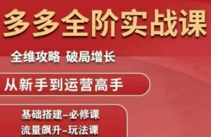 拼多多全阶实战课程，全维攻略，破局增长，从新手到运营高手|小鸡网赚博客