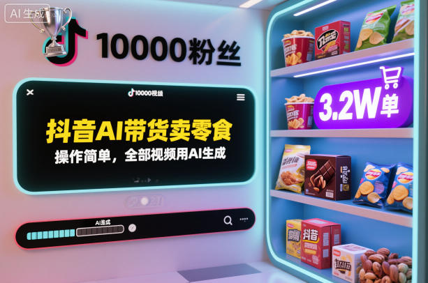 抖音AI带货卖零食，操作简单，全部视频用AI生成，一万粉丝，卖了3.2W单|小鸡网赚博客