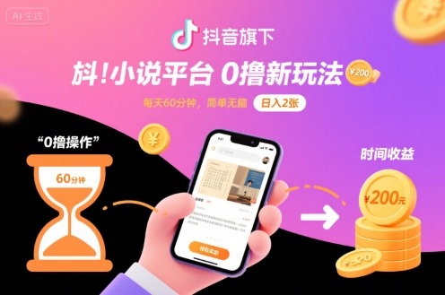抖音旗下小说平台0撸新玩法，每天挂G60分钟，简单无脑，日入2张【揭秘】|小鸡网赚博客