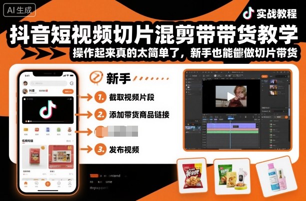 抖音短视频切片混剪带货教学，操作起来真的太简单了，新手也能做切片带货|小鸡网赚博客