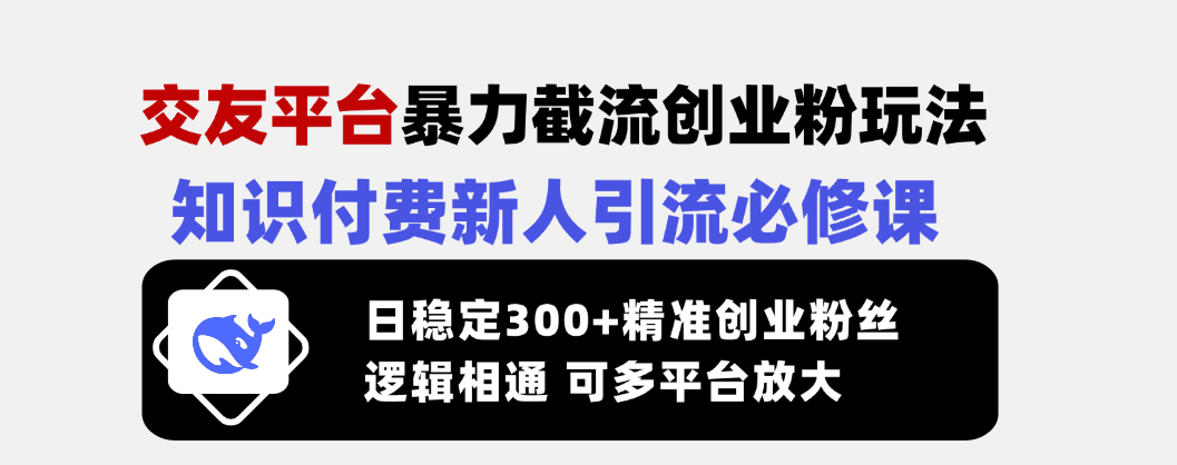 （14432期）交友平台暴力截流创业粉玩法，知识付费新人引流必修课，日稳定300+精准…|小鸡网赚博客