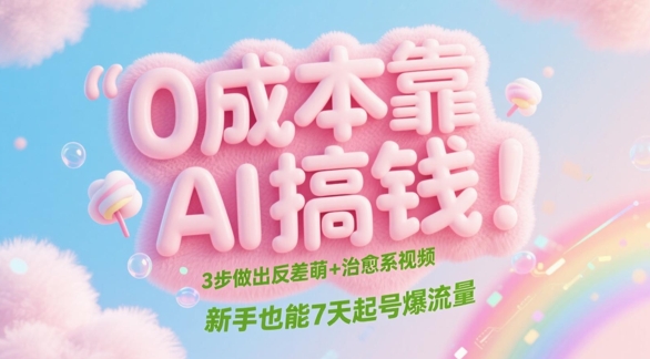 0成本靠AI搞钱！3步做出反差萌+治愈系视频，新手也能7天起号爆流量|小鸡网赚博客