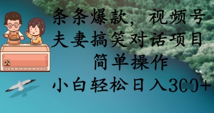 条条爆款，视频号夫妻搞笑对话项目，简单操作，小白轻松日入3张+|小鸡网赚博客