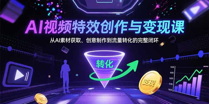 （15587期）AI视频特效创作与变现课：从AI素材获取、创意制作到流量转化的完整闭环|小鸡网赚博客