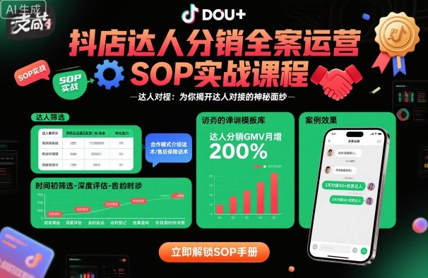 抖店达人分销全案运营SOP实战课程，为你揭开达人对接的神秘面纱|小鸡网赚博客