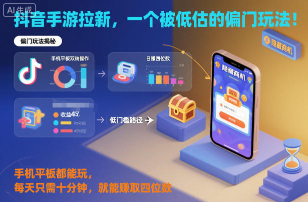 抖音手游拉新，一个被低估的偏门玩法！手机平板都能玩，每天只需十分钟，就能賺取四位数【揭秘】|小鸡网赚博客