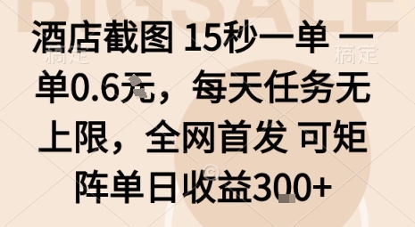 酒店截图15秒一单，一单0.6米，每天任务无上限，全网首发可矩阵单日收益3张【揭秘】|小鸡网赚博客