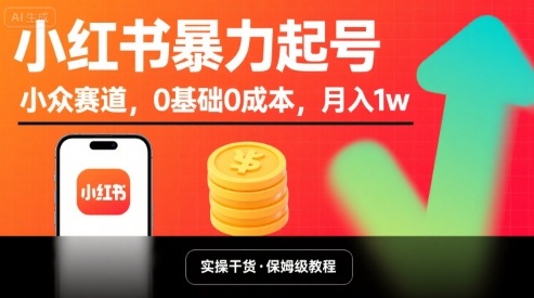 小红书暴力起号，小众赛道，0基础0成本，月入1w|小鸡网赚博客