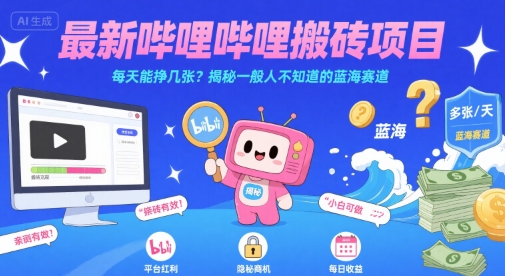 最新哔哩哔哩上B站搬砖项目，每天能挣几张？揭秘一般人不知道的蓝海赛道|小鸡网赚博客