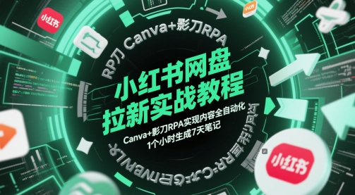小红书网盘拉新实战教程，Canva+影刀RPA实现内容全自动化，1个小时生成7天笔记|小鸡网赚博客