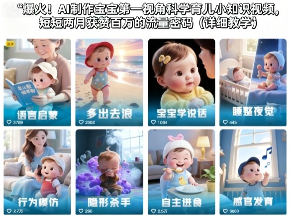 爆火！AI制作宝宝第一视角科学育儿小知识视频，短短两月获赞百万的流量密码（详细教学）|小鸡网赚博客
