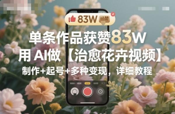 单条作品获赞83W,用AI做【治愈花卉视频】,制作+起号+多种变现,详细教程|小鸡网赚博客