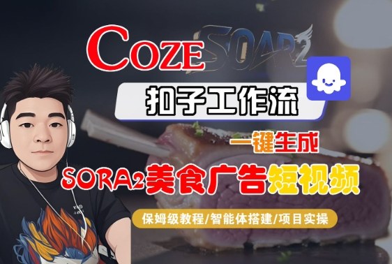 Coze扣子智能体工作流一键生成“SORA2美食广告“短视频,全流程保姆级教学|小鸡网赚博客