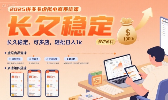 2025拼多多虚拟电商系统课，长久稳定，可多店，轻松日入1k|小鸡网赚博客
