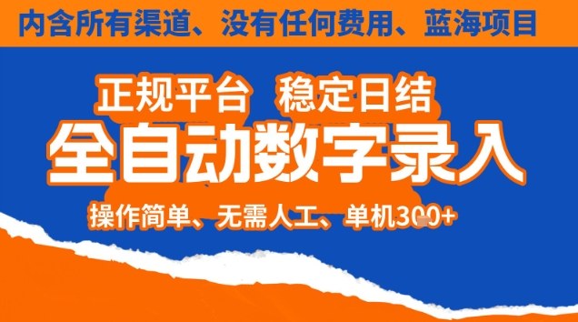 全自动数字录入,单机日入3张+,内含所有渠道全程免费零成本,操作简单可矩阵开干【揭秘】|小鸡网赚博客