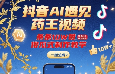 抖音AI遇见药王视频，条条10W赞，快速起千粉万粉号，傻瓜式制作教学|小鸡网赚博客