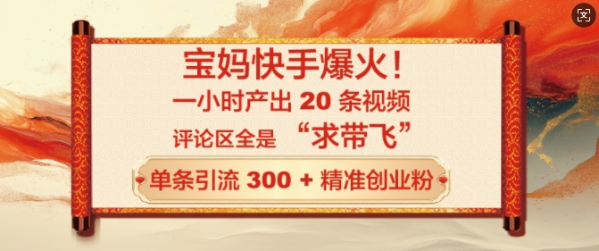 宝妈快手爆火，一小时产出 20 条视频，评论区全是 “求带飞”，单条引流 300 + 精准创业粉|小鸡网赚博客