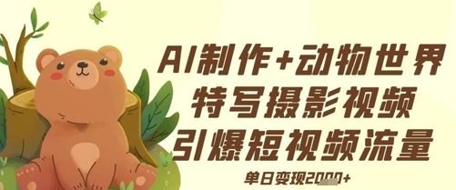 AI制作动物世界特写摄影视频+引爆短视频流量+单日变现多张|小鸡网赚博客