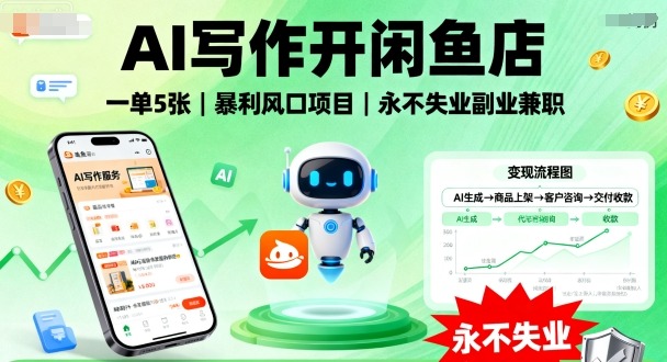 AI写作开闲鱼店，一单5张，暴利风口项目，永不失业副业兼职【全网首发】|小鸡网赚博客